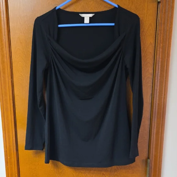 BR Cowl Neck Long Sleeve Black Top Med - Picture 1 of 3